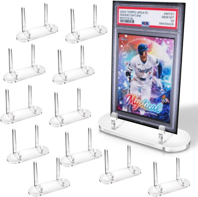 12 Pcs Trading Card Display Stand Clear Acrylic Baseball Card Display Picture Holder Stands for PSA Graded Cards, Ideal for Sports Cards, Trade Shows (Cards Not Included)