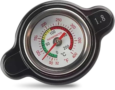 Car Radiator Cover, 1.8 Bar High-pressure Fuel Tank Cap with Thermometer, Waterproof Real-time Temperature Monitoring Tool with Sealing Ring, Compatible with Suzuki Yamaha (Black)