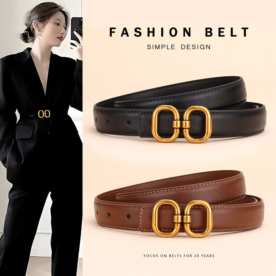 Genuine Leather Women‘s Belt 2-Pack - Classic Black & Dark Brown Dress Belt for Women - Trendy Casual Waist Belt for Jeans Trousers - 100cm