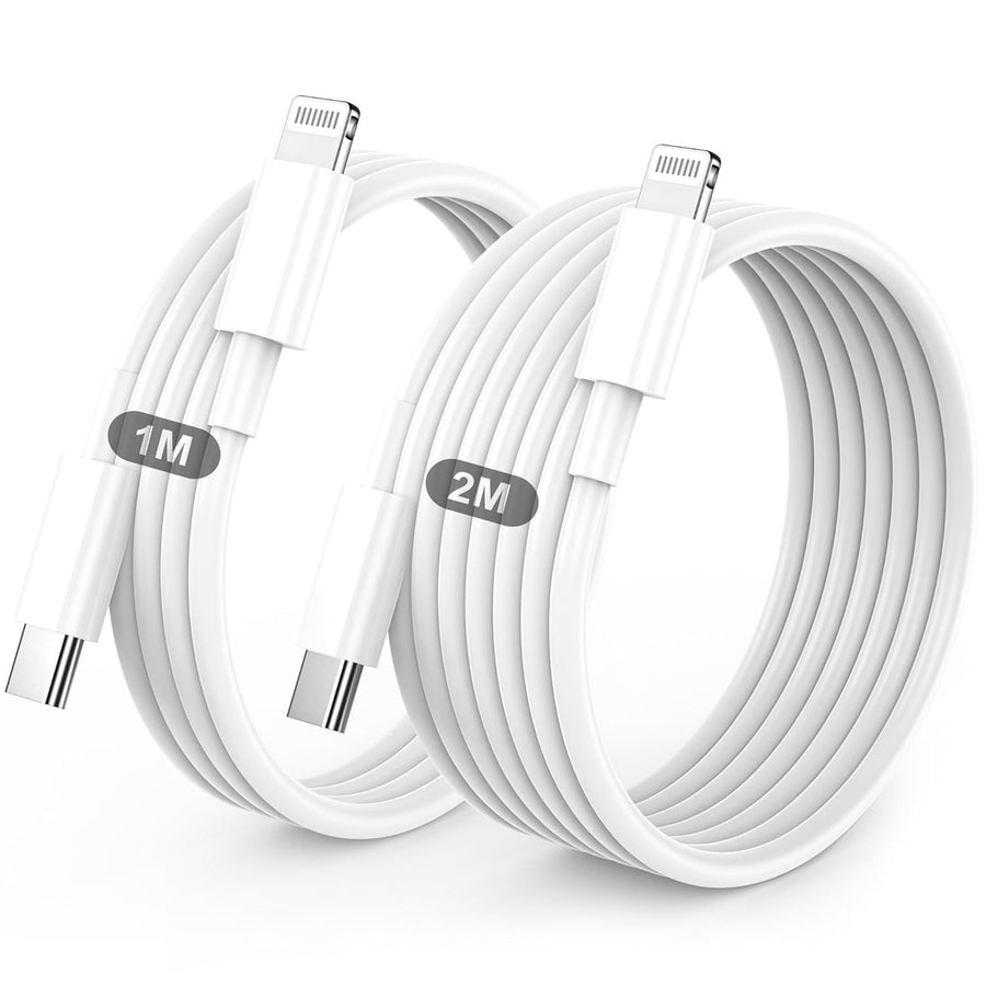 MFi Certified iPhone USB-C to Lightning Fast Charging Cable - 1M + 2M Combo Pack - Apple Compatible Charger Cord for iPhone 14/13/12/11 - White