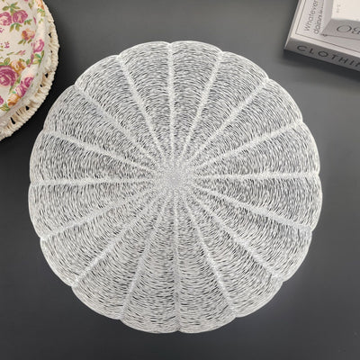 Embroidered Heat Insulation Placemat 6-Pack - Hollow Round PVC Table Mat with Lace Design - Anti-Slip Oil Proof Dining Mat for Kitchen Restaurant - Silver 38cm