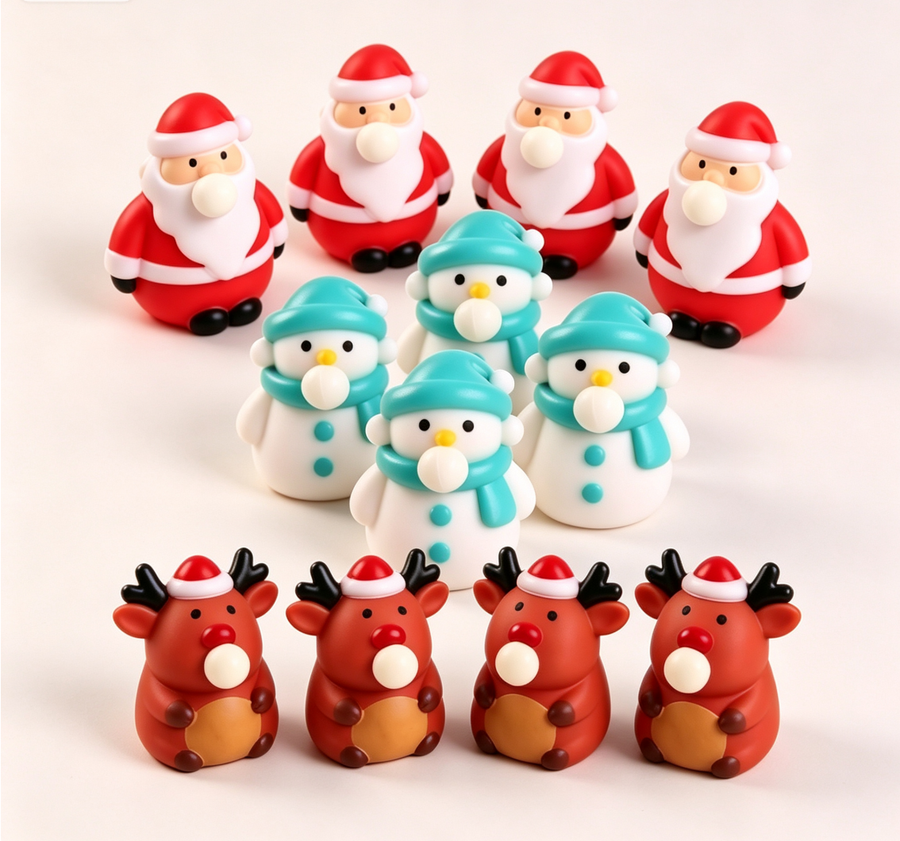 Squeeze Bubble Pop Stress Relief Toy 12-Pack Box Set - Cartoon Squishy Figure for Anxiety Relief - Santa + Snowman + Reindeer (4 Each) - Christmas Gift Set