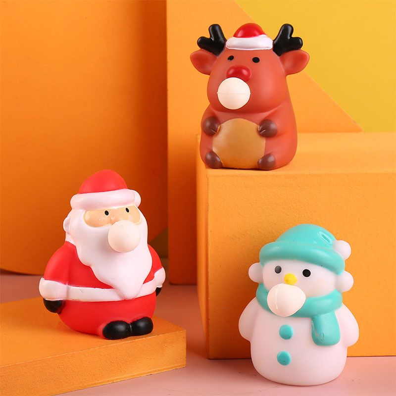 Squeeze Bubble Pop Stress Relief Toy 3-Pack - Cartoon Squishy Figure for Anxiety Relief - Santa + Snowman + Reindeer (Mixed 3-Pack)
