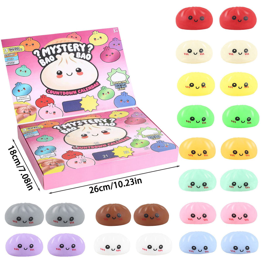 Fidget Squishy Stress Relief Toy 24-Pack - Mystery Dumpling Squishy Calendar Blind Box - Adult Decompression Squeeze Toy - Baozi 24pcs