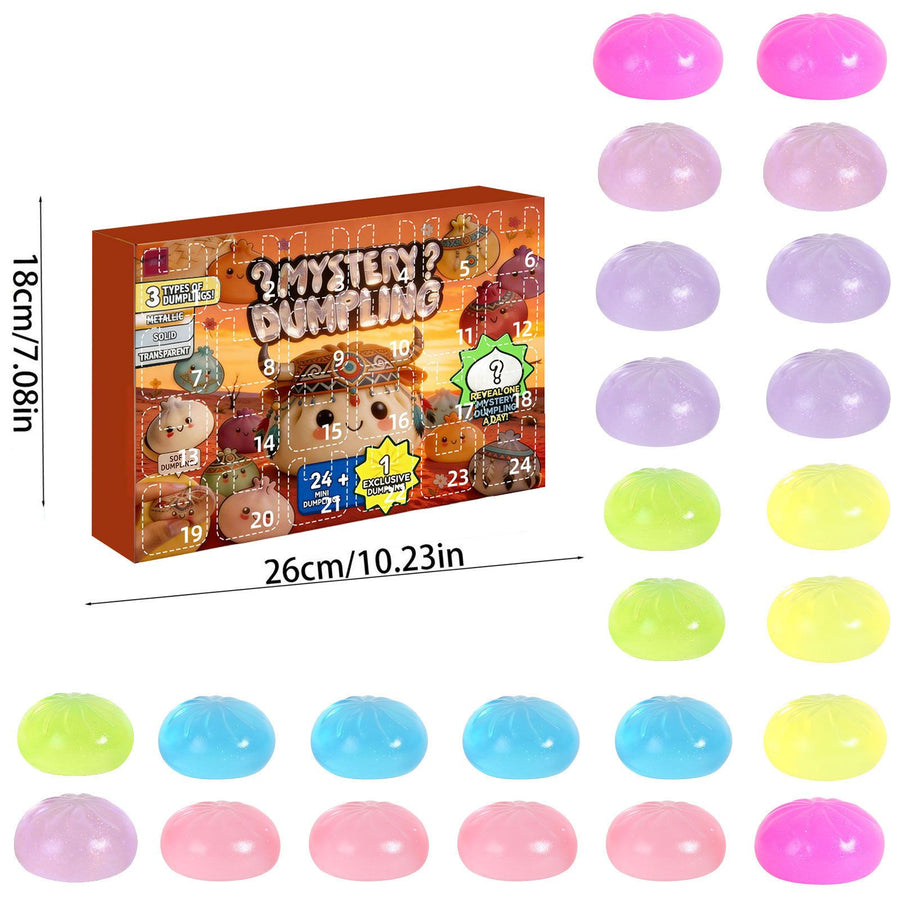 Adult Squishy Stress Relief Toy 24-Day Countdown Surprise Set - Mystery Dumpling Squeeze Calendar Gift Box - Decompression Toy - GJ876-007