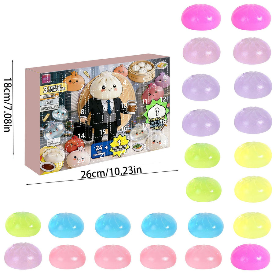 Adult Squishy Stress Relief Toy 24-Day Countdown Surprise Set - Mystery Dumpling Squeeze Calendar Gift Box - Decompression Toy - GJ876-015