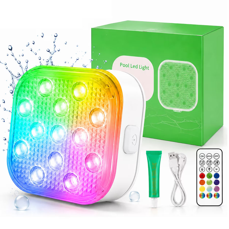 Rechargeable Magnetic Pool Light - IP68 Waterproof Underwater LED Light with Remote Control - 16 Colors 2600mAh Battery for Above Ground Inground Pools - 1 Pack