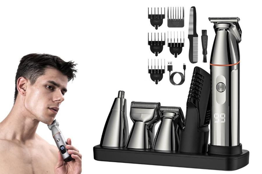 Professional Hair Clippers Trimmer Kit Washable Electric Razor Hair Trimmer For Men-Silver