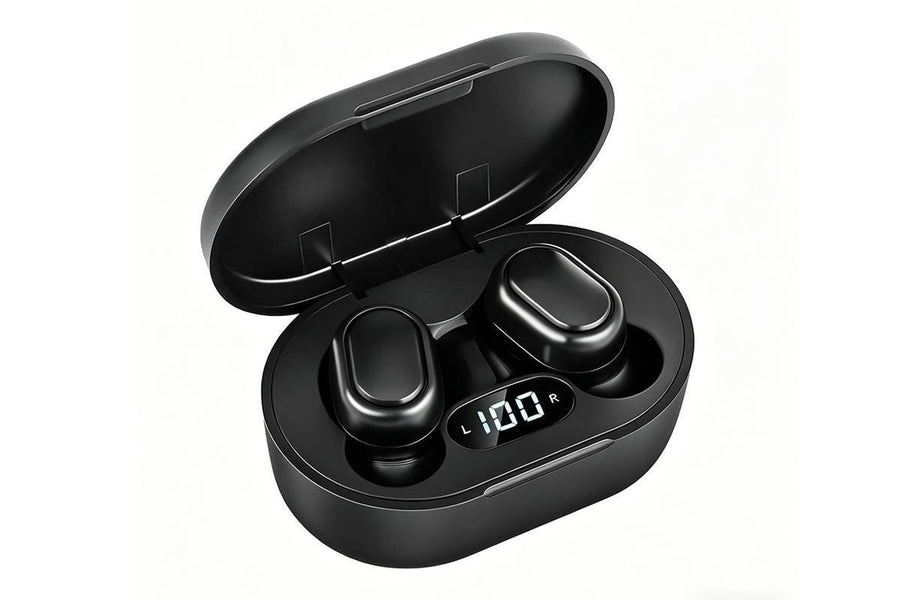 Bluetooth 5.1 Wireless Earbuds with LED Display IPX4 Waterproof Headphones-Black