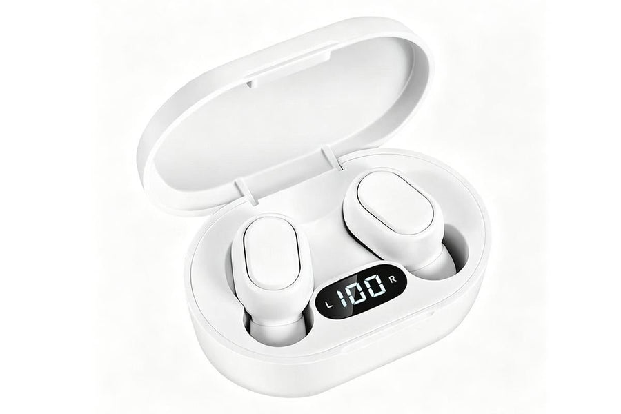 Bluetooth 5.1 Wireless Earbuds with LED Display IPX4 Waterproof Headphones-White