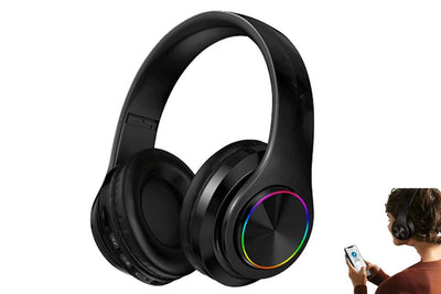 Wireless Headphones Wireless Earbuds B39 LED Light Up Foldable Headset Bluetooth 5.0 Stereo Headphones Built in Microphone -Black