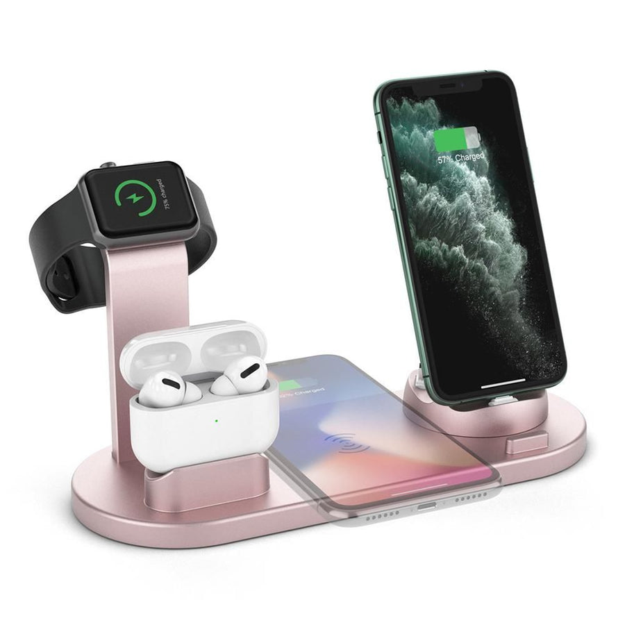 Wireless Charger Dock 3 in 1 Charging Station Wireless Charger Stand for Apple iPhone Watch -Rose gold