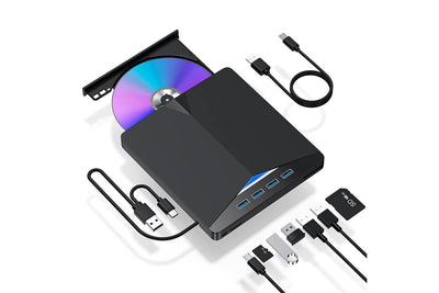 External CD/DVD Drive USB 3.0 Ultra-Slim Portable Burner Writer Compatible with Mac Os Windows 11 10 7