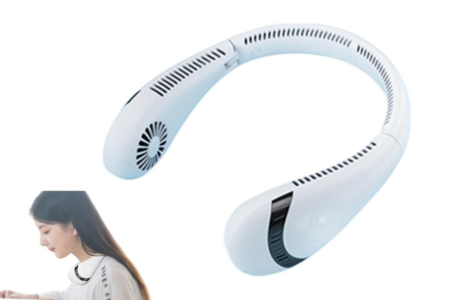 Portable Neck Fan Mini Hanging Neck Fan Rechargeable Personal Fan Hands Free Cooling Fan-White