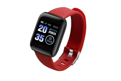 116plus Waterproof Smart Watch Sports Fitness Trackaer with Heart Rate Monitor for Men and Women-Red