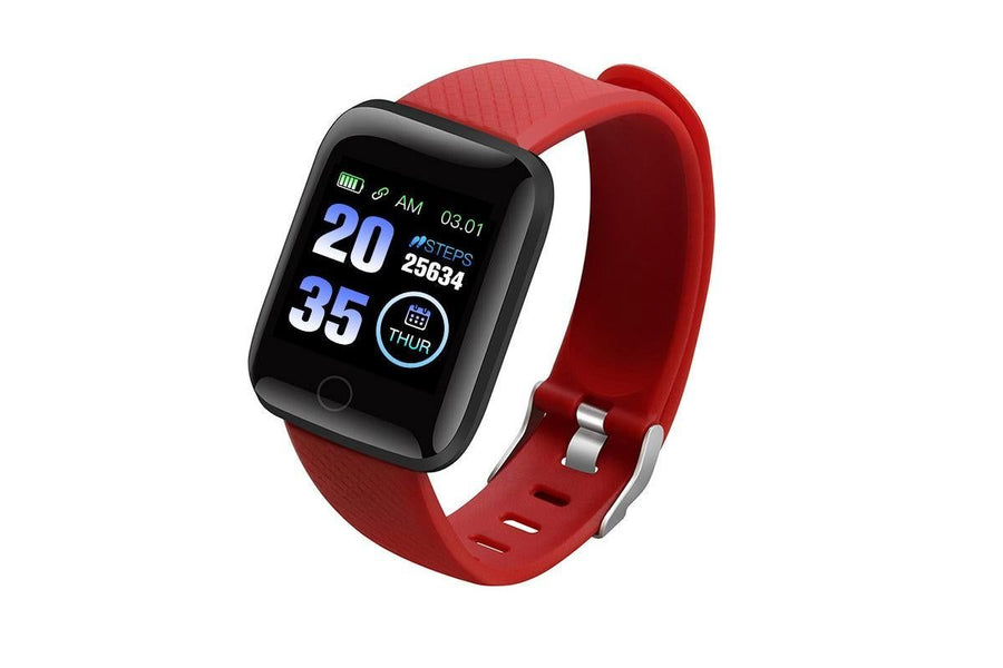 116plus Waterproof Smart Watch Sports Fitness Trackaer with Heart Rate Monitor for Men and Women-Red