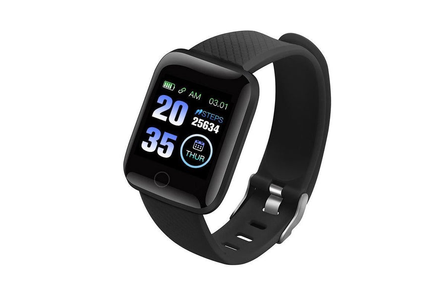 116plus Waterproof Smart Watch Sports Fitness Trackaer with Heart Rate Monitor for Men and Women-Black