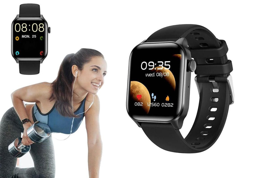 2Pcs Smart Watch Water-Resistant Smartwatch Heart Rate Fitness Tracker-Black