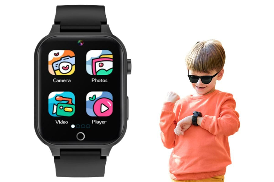 Kids Smart Watch Touch Screen Elastic Strap Smartwatch With Video Camera Pedometer-Black