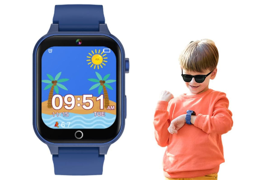 Kids Smart Watch Touch Screen Elastic Strap Smartwatch With Video Camera Pedometer-Blue
