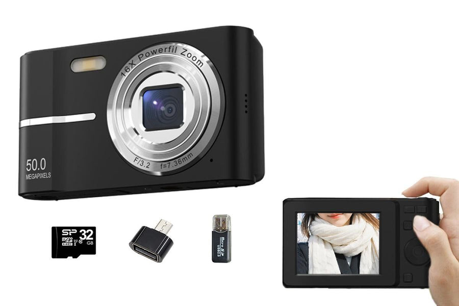 Digital Camera 4K Screen Video Camera With 32GB Memory Card-Black