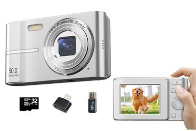 Digital Camera 4K Screen Video Camera With 32GB Memory Card-Silver