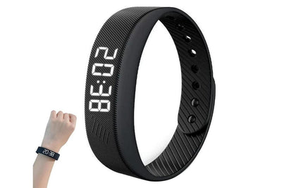 Digital Sports Watch Pedometer Vibrating Alarm Wristband - Black