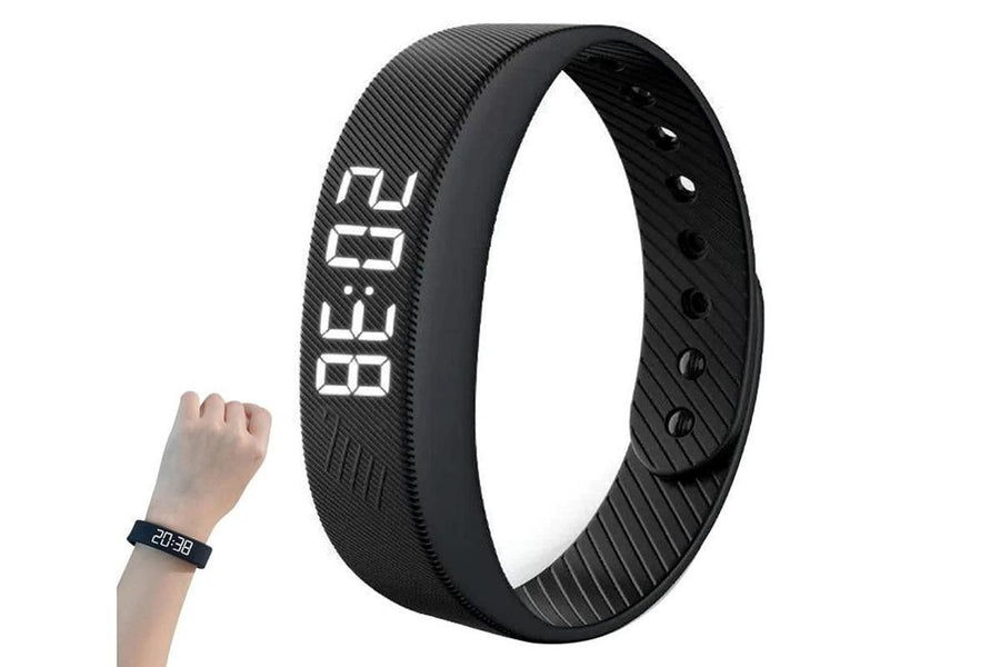 Digital Sports Watch Pedometer Vibrating Alarm Wristband - Black