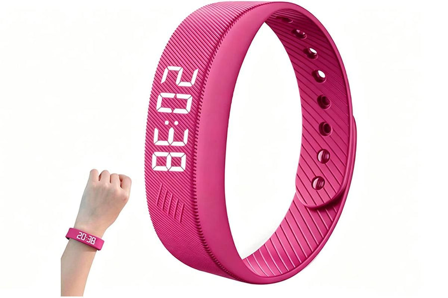 Digital Sports Watch Pedometer Vibrating Alarm Wristband - Pink