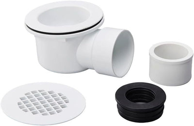 2 Inch Shower Base Drain Low Profile PVC Side Outlet with 90 Hole Strainer Reducer
