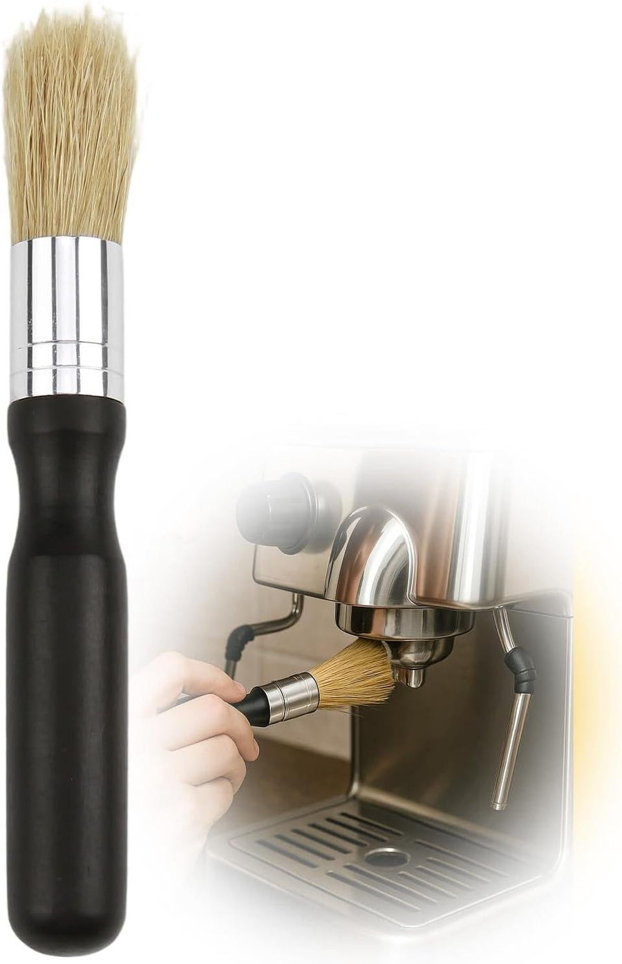 Coffee Cleaning Brush Wooden Handle Espresso Machine Grinder Brush Black