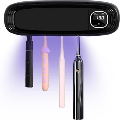 Punch- Wall Mount UV Disinfection Toothbrush Holder 4-Slot Timer Black