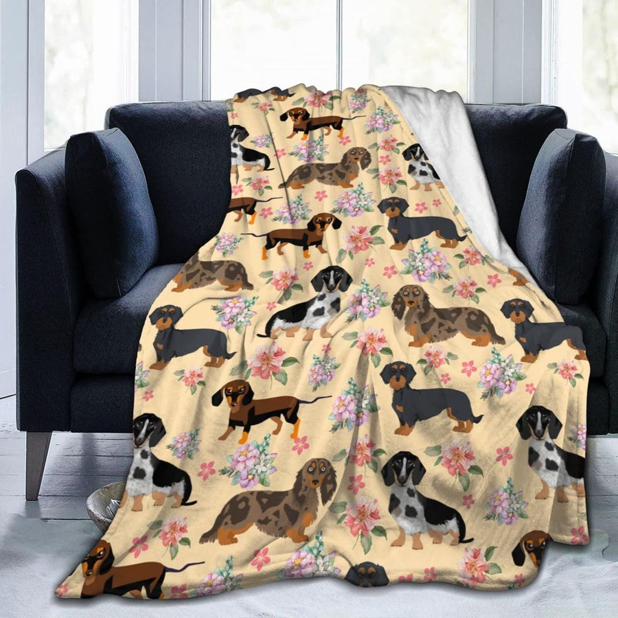 Flannel Throw Blanket Puppy Floral Print Soft Fleece Sofa Bed Cover 130x150cm