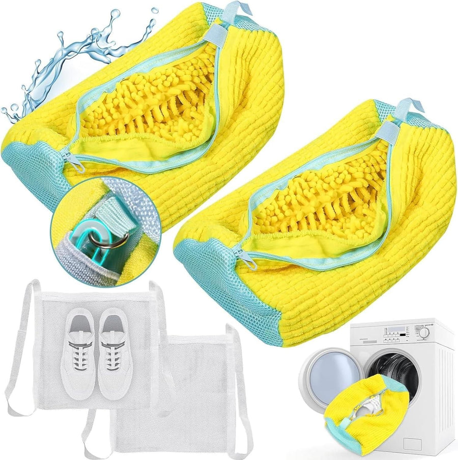 Laundry Bags 2 Pack Mesh Shoe Washing Bags with Hanging Hook Zipper Closure Yellow