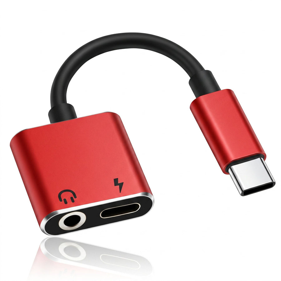 2-in-1 USB-C Charging 3.5mm Audio Adapter Converter For Type-C Android Smartphones(Red)