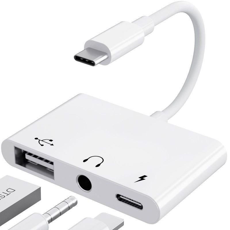 3-in-1 USB-C Adapter Fast Charging Lightning & 3.5mm Audio Port Multi Function Converter