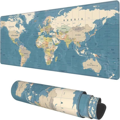 Large 80x30x0.2cm World Map Desk Mat, Non Slip Stitched Edge Keyboard Mouse Pad for Off Home