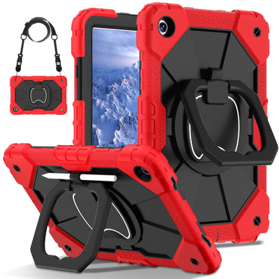 Tablet Protective Case Rotating Shockproof Silicone Cover for Galaxy Tab A9 8.7Inch Red Black