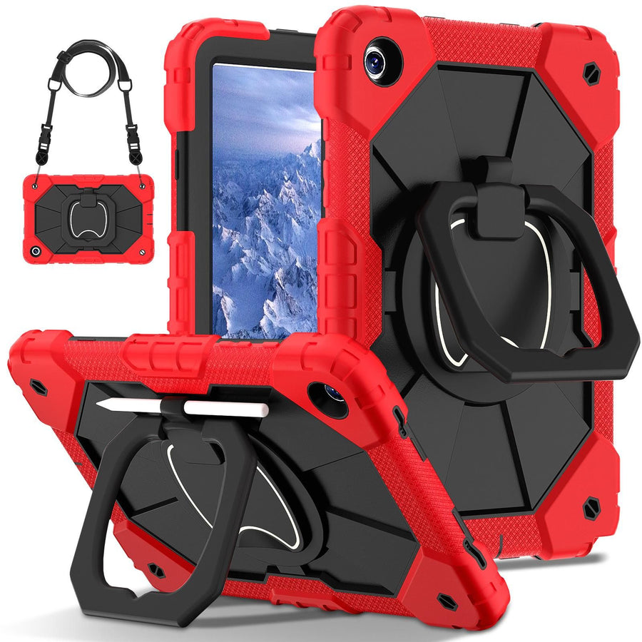 Tablet Protective Case Rotating Shockproof Silicone Cover for Galaxy Tab A9 8.7Inch Red Black