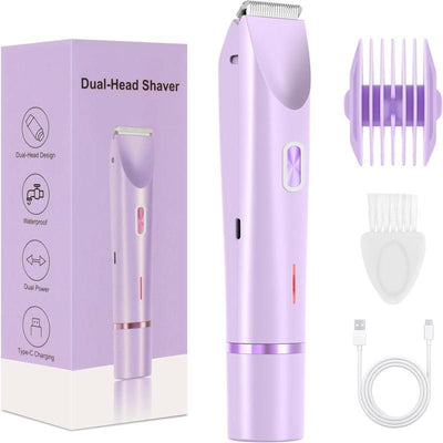 2-in-1 Electric Women's Shaver for Private Care, Bikini Trimmer, Painless & Wet/Dry, Rechargeable - Purple