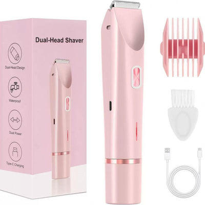 2-in-1 Electric Women's Shaver for Private Care, Bikini Trimmer, Painless & Wet/Dry, Rechargeable - Pink