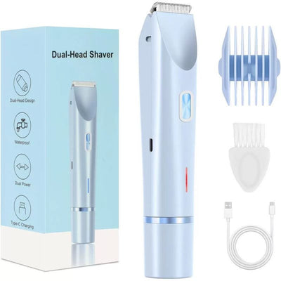 2-in-1 Electric Women's Shaver for Private Care, Bikini Trimmer, Painless & Wet/Dry, Rechargeable - Blue