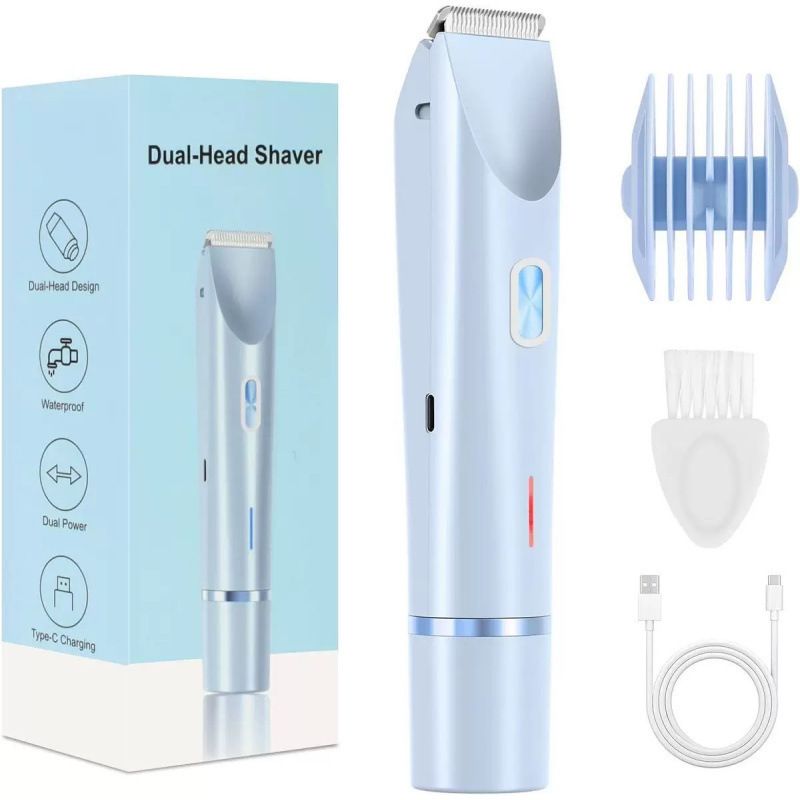 2-in-1 Electric Women's Shaver for Private Care, Bikini Trimmer, Painless & Wet/Dry, Rechargeable - Blue