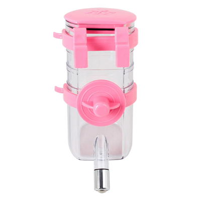 Hanging Pet Water Bottle 350ML Cage Mounted Feeder with Steel Ball Nozzle - Pink