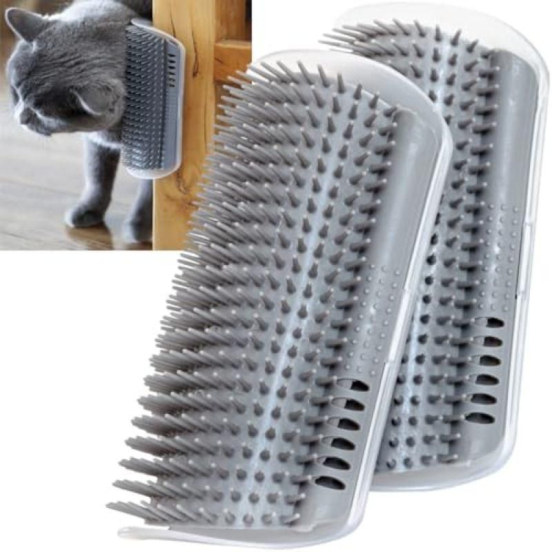 2-Pack Cat Wall Corner Brush Self-Grooming Massage Toy for Cats Grey