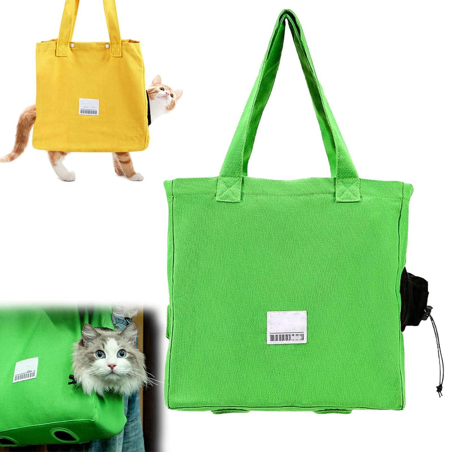 Canvas Cat Carrier Bag Green Breathable Tote Pet Travel Bag With Leg Holes Safety Strap