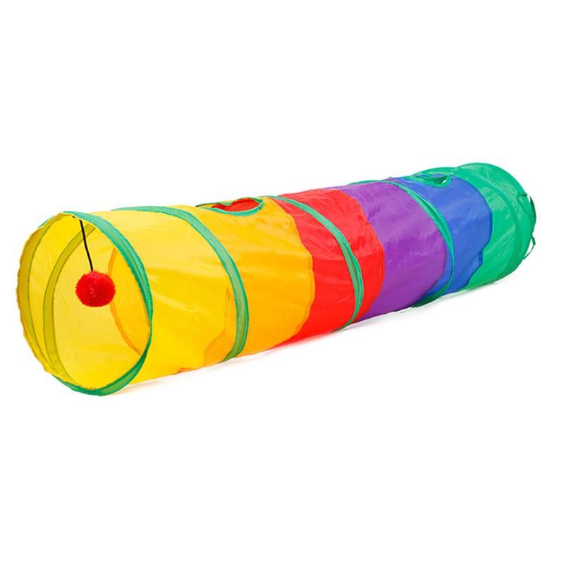 Collapsible Cat Tunnel Toy, Colourful 115x25cm, Interactive Play for Kitty