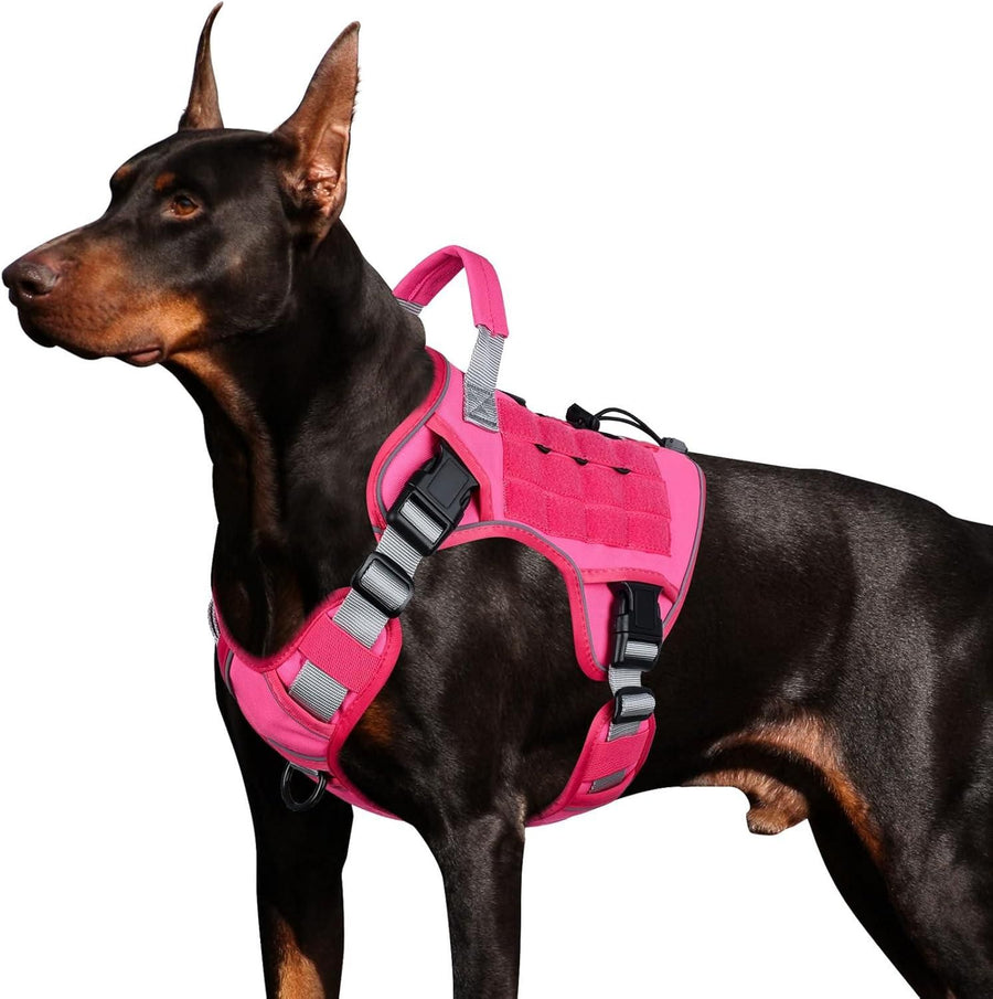 Dog Harness Large Dog No Pull Reflective Adjustable Pet Vest with Handle - Rose Red L