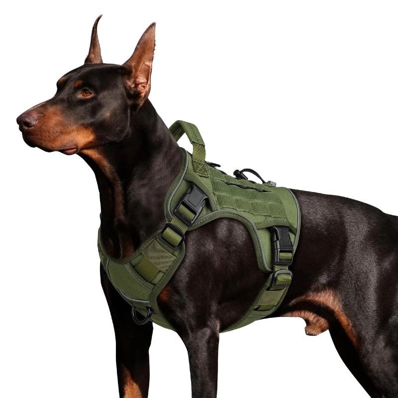 Dog Harness Large Dog No Pull Reflective Adjustable Pet Vest with Handle - Army Green S