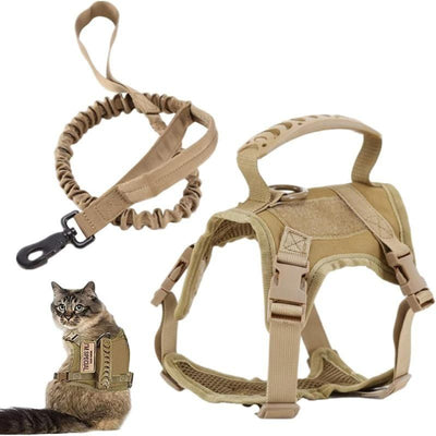 Escape Proof Cat Harness & Leash Set Adjustable Mesh Vest with Handle for Outdoor Walking - Khaki